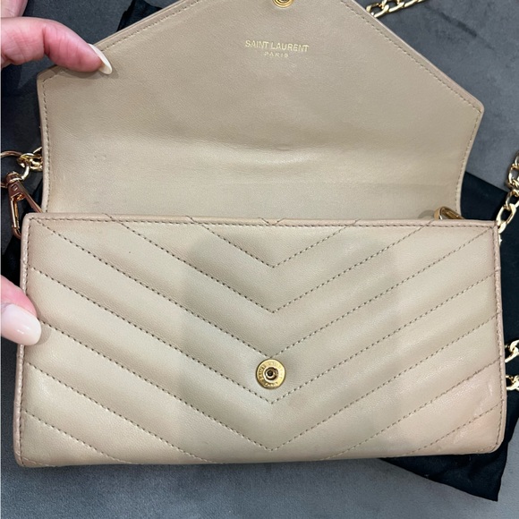 Beige Saint Laurent Cassandre Envelope Flap Wallet on Chain - Picture 3 of 15